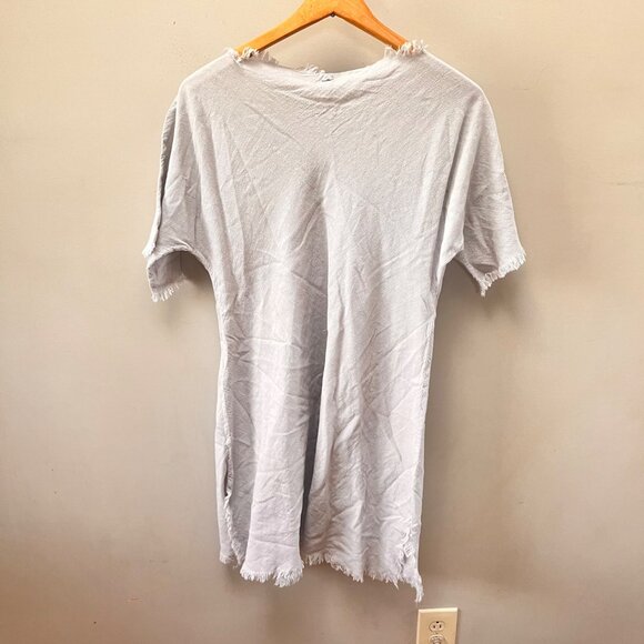 Cynthia‎ Ashby Gray Frayed Hem Linen-Cotton Short-Sleeve Tunic Dress S - Picture 4 of 7